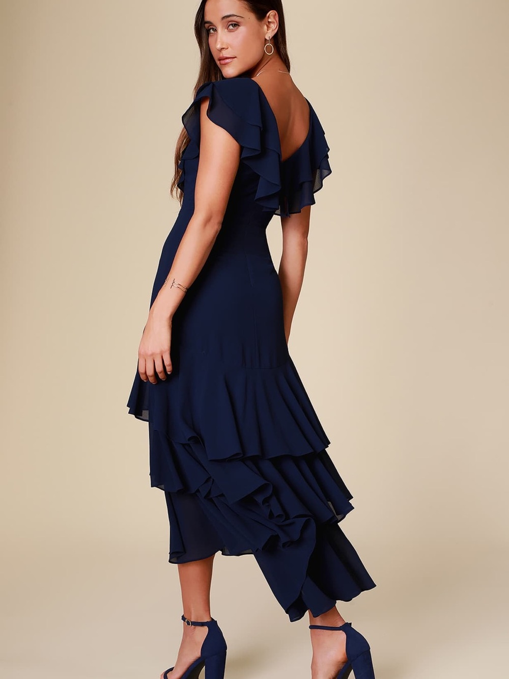 Lulu's Navy Ruffle High-Low Dress M